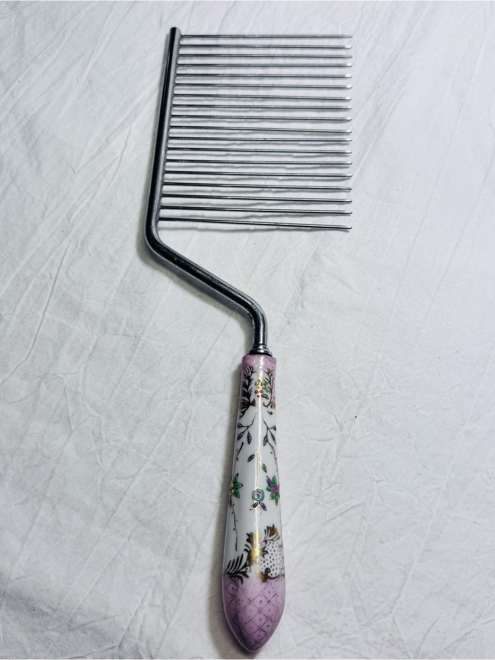 Vintage Angel Food Cake Cutter Breaker Comb Porcelain Handle Floral England